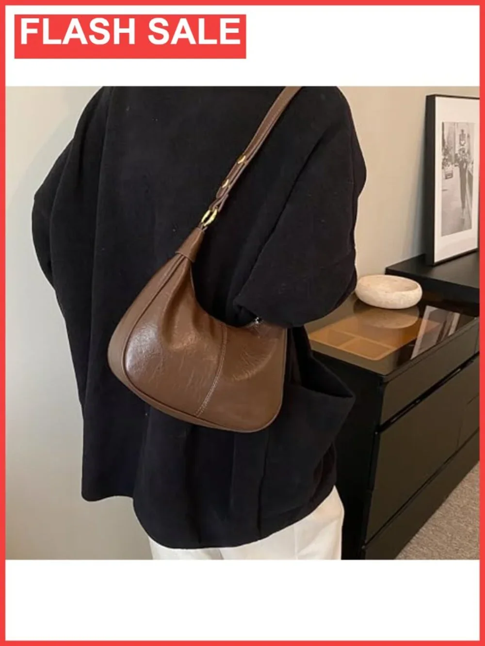 Small Faux Leather Hobo Bag Crescent Shoulder Purse Crossbody Handbag